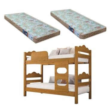Imagem de Camolar, Beliche Kenia Naturale Vira 2 Camas Solteiro Super Reforçada + 2 Colchões D23 Inclusos - Extrado Madeira