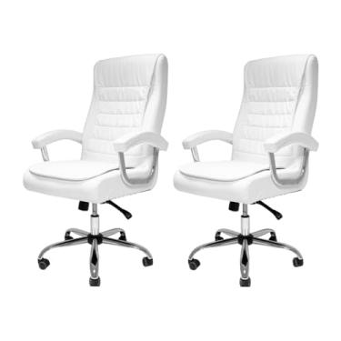 Imagem de Kit 02 Cadeiras de Escritório Presidente Ergonômica Big Pillow Top com Molas Ensacadas Munique Brancas