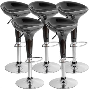 Imagem de Kit 05 Un Banquetas Giratória Alta Cozinha Americana Bar Balcão Tulipa Lotus Assento Abs (Preta)
