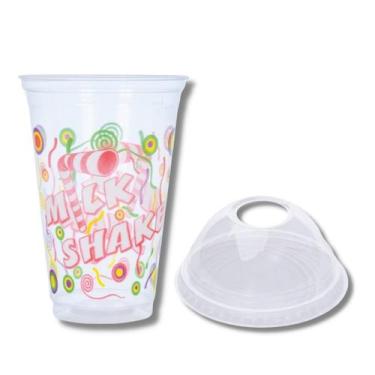 Imagem de Kit c/ 100 un. de copo p/ milk shake 330 ml. 100 un. de tampa bolha c/