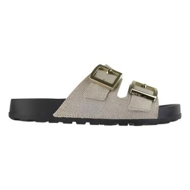 Imagem de Chinelo Moleca Slide Duas Tiras Feminino Dourado, Dourado, Preto, 36