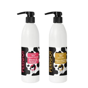 Imagem de Kit Máscara Milk Restauração Profunda Morango e Máscara Aveia Mel 500ml Perigot Cães e Gatos