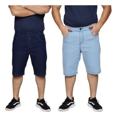 Imagem de Kit 2 Bermuda Jeans Tradicional Masculina Slim Plus Size Premium Algod