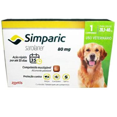 Imagem de Antipulgas Para Cachorro Simparic 20 A 40Kg Dose Única 80Mg - Zoetis