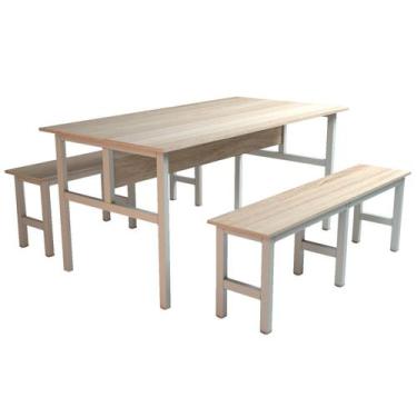 Imagem de Mesa Refeitório 6 Lugares com 2 Bancos Metal Wood Design