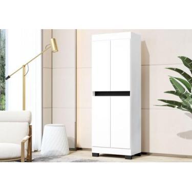 Imagem de Armário Multiuso Escritório Quarto 4 Portas Toquio Branco com Preto - 