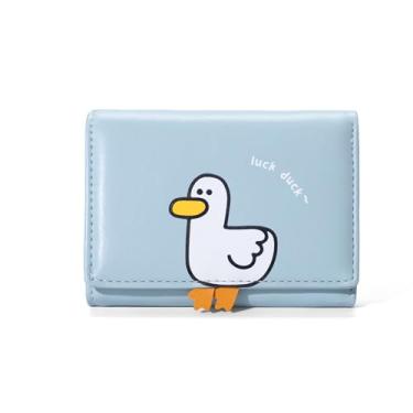 Imagem de Carteira feminina 3D Duck para meninas, com três dobras, porta-cartões para dinheiro, porta-cartões e documentos, Azul claro, Pato