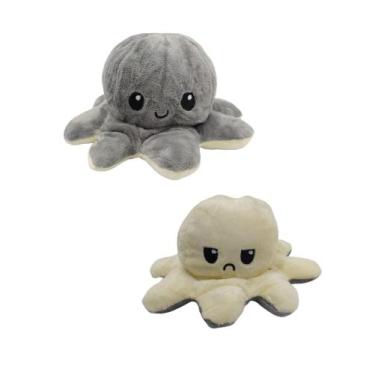 Imagem de Polvo Do Humor Polvo De Pelúcia Reversível - KINGLEEN, Cinza e branco