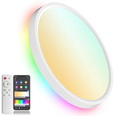 Imagem de Lâmpada de Teto Branca com Iluminação RGB de 12 Polegadas, 30W,Compatível com Alexa e Google Assistant, LED Inteligente Dimável com Controle Remoto e Aplicativo, Ideal para Quarto e Sala de Estar