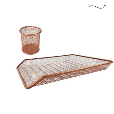 Imagem de Kit bandeja organizadora e porta caneta de escritório rose gold - Mark