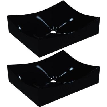 Imagem de Kit 02 Cubas de Apoio Retangular Para Banheiro Lavabo C01 ML44W Preto 