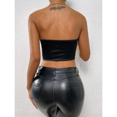 Imagem de Cropped Feminino Morcego  Corselet material sintético Top sem alça Com
