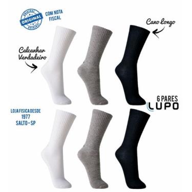 Imagem de Kit 6 Meias Cano Alto Lupo 3292, 2 brancas, 2 cinzas, 2 pretas, Calçad