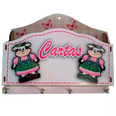 Imagem de Porta Cartas com Porta Chaves Chaveiro Decor - Vaca Malhada Mimosa - R