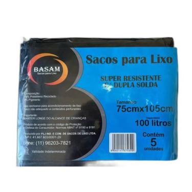 Imagem de Saco para lixo 100 Litros - Pacote com 5 unidades - BASAM