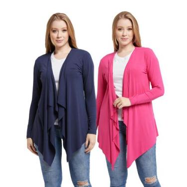 Imagem de Kit com 02 cardigan plus size feminino casaco kimono com bico manga lo