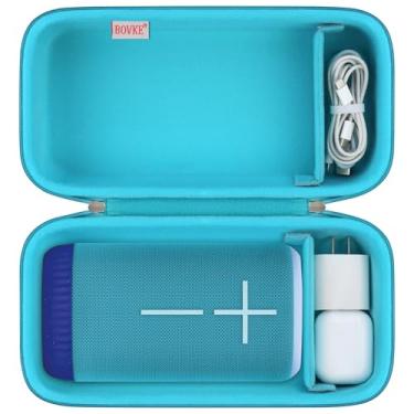 Imagem de BOVKE Estojo de transporte compatível com alto-falante portátil Ultimate Ears EVERBOOM sem fio Bluetooth, bolsa com suporte UE EVERBOOM com espaço extra para cabos de carregador UE, azul