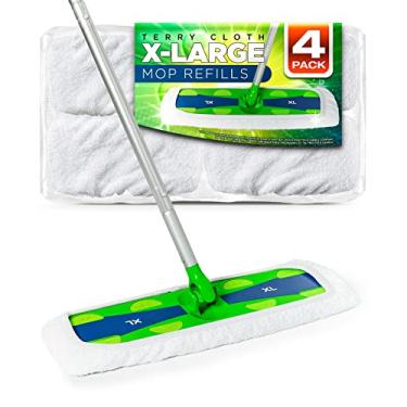 Imagem de VanDuck Almofadas de esfregão de algodão extragrandes compatíveis com esfregão Swiffer XL - Refil de almofadas secas e molhadas extragrande, pacote com 4 (alça não incluída)