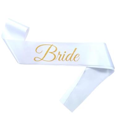 Imagem de Magnusson's Garden Faixa de noiva, faixa de festa de despedida de solteira com glitter branco e dourado para futuras sras, faixa de chá de panela, decorações de festa de casamento