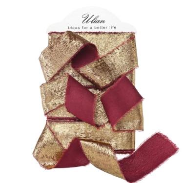 Imagem de U-LIAN Fita de chiffon metálica bordô 3,5 cm x 40,8 m de chiffon de seda dourada brilhante fitas desgastadas artesanais para convites de casamento, buquês de noiva, embrulhos de presentes, artesanato