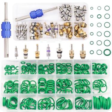 Imagem de TWTADE Kit de reparo A/C para carro – Kit de núcleo de válvula de ar condicionado de carro 40 peças + Kit de anel de vedação de borracha 270 peças 18 tamanhos, núcleos de haste de válvula de pneu de refrigeração A/C R12 R134a com ferramenta de remoção