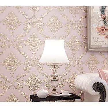 Imagem de 通用 52 cm L x 1000 cm L damasco 3D em relevo moderno minimalista restaurante quarto sala de estar TV fundo papel de parede não tecido 52,87 cm L x 1000 cm C não colado (rosa claro)