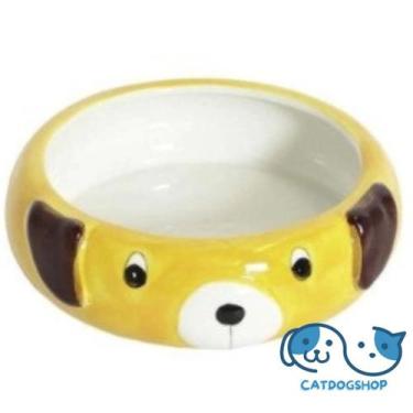 Imagem de Comedouro Para Cães The Pets Brasil Porcelana Branco/Amarelo - 550mL, 