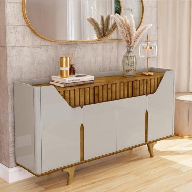 Imagem de Aparador Buffet Danubio 4 Portas 2 Gavetas Pé Madeira Maciça Off White/naturale