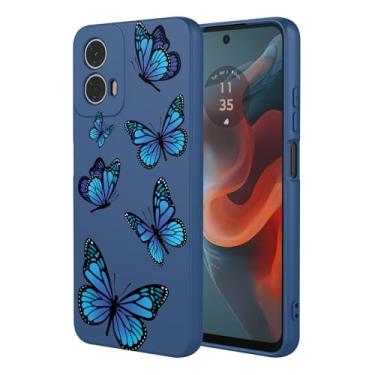Imagem de HTXWXJC Capa de telefone para Moto G34, Motorola G34 5G XT2363-2 Capa à prova de choque flexível bumper TPU capa macia padrão borboleta capa de telefone para Motorola Moto G34 borboleta azul