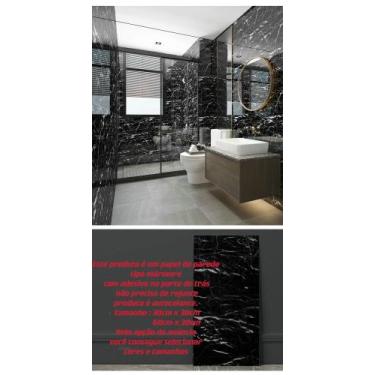 Imagem de Placa 3D Marmore Auto Adesivo Decorativo Parede 60x30cm, Preto YY-262