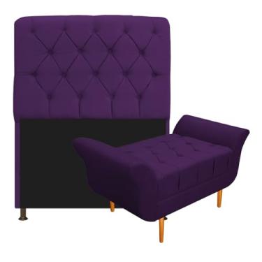 Imagem de Kit Cabeceira Estofado Lady e Recamier Ari 90 cm Solteiro Suede Roxo - Amarena Móveis