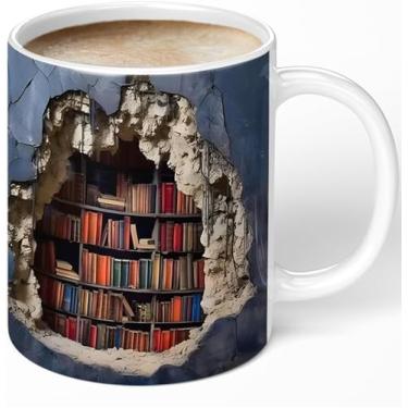 Imagem de Aigori Caneca de Estante com Efeito Visual 3D - Caneca de Estante de Biblioteca, Caneca de Café para Amantes de Livros - Presentes Legais para Leitores, Presentes Inovadores para Aniversário de Natal,