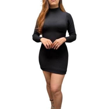 Imagem de Vestido Tubinho Justo Colado Curto Manga Longa Gola Alta - Vivi Rangel