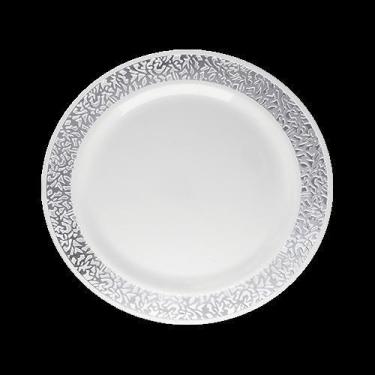 Imagem de Prato vazado refeição borda prata com 6 unid - Silver Festas