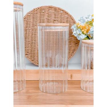 Imagem de Pote de Vidro Canelado com Tampa Bambu Wolff 1,1 Litros, 1,1L, Transpa