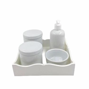 Imagem de Kit Higiene Bebê Porcelana Bandeja Mdf 5pçs - TG Decor