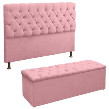 Imagem de Cabeceira E Recamier Sapateira Lana Para Cama Box King 195 Cm - Suede 