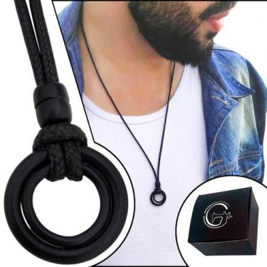 Imagem de Colar de Couro Ajustável Tradicional 2 Circulos All Black - GRANADO AC