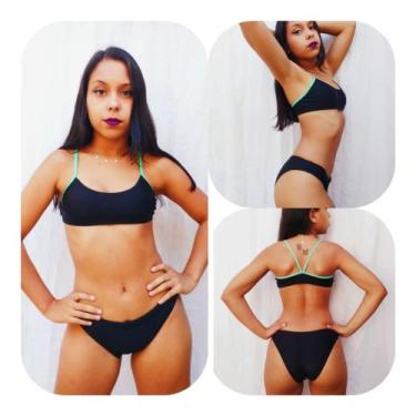 Imagem de Sunkini Preto com det. Rosa ou Verde para natação ou hidroginástica Hi