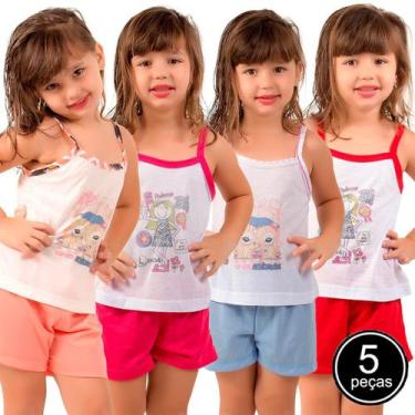 Imagem de Kit 5 Pijamas Infantil Curto Vekyo Modas Menina Roupa de Criança Short