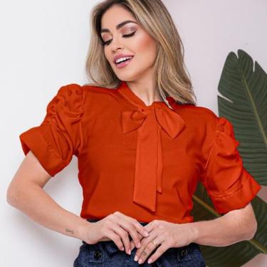 Imagem de Blusa Feminina Social Manga Curta Bufante com Lacinho - G-Store, M, Te