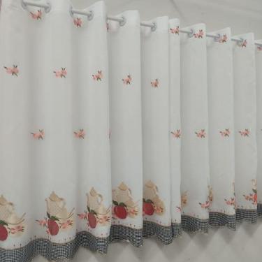Imagem de Cortina Para Varão Bordada Voal Alto Padrão De Cozinha Copa Luxo 2,50x