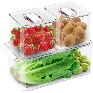 Imagem de Organizador de Geladeira Kit com 3 Para Alimentos Legumes Frutas Verdu
