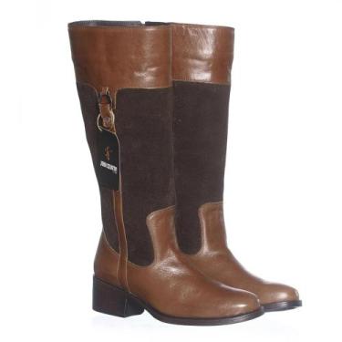 Imagem de Bota Montaria Feminina Em Couro Legítimo Café Claro Camurça Ref. Mont-