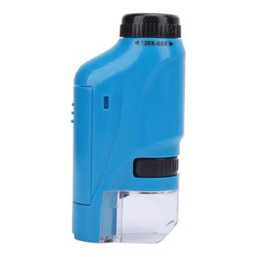 Imagem de Microscópio para Crianças, Microscópio Portátil de Bolso 60-120X para Estudantes, Lupa de Moedas Alimentada por Bateria, Microscópio Portátil para Colecionadores, Mini (Azul)