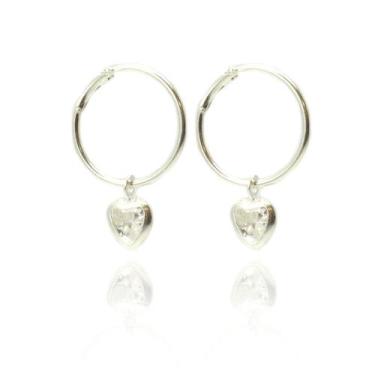 Imagem de Brinco Argola Pingente Coração Zirconia Pequeno Prata 925 - Lojas La+N