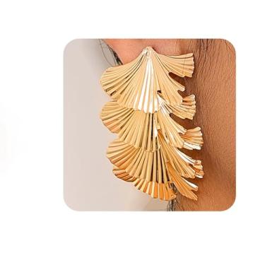 Imagem de YERTTER Brincos elegantes com pingente de folha folheados a ouro para mulheres, normal, Metal, Sem pedra preciosa