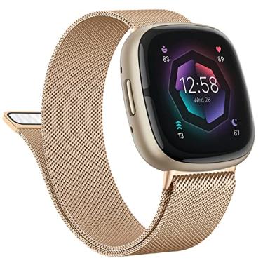 Imagem de Vanjua Pulseira de metal para Fitbit Sense 2, pulseiras Sense, Fitbit Versa 4, Versa 3, feminino e masculino, smartwatch Versa 4 (grande, ouro rosa)
