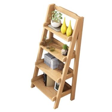 Imagem de Prateleira de armazenamento trapezoidal de madeira com 5 camadas, prateleiras de armazenamento inclinadas para exibição independente multiuso, estante aberta para quarto, sala de estar, banheiro,