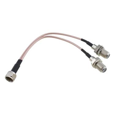 Imagem de SQXBK F Distribuidor Cabo RF coaxial F macho para F fêmea dupla 150 mm prata F tipo divisor de cabo coaxial para TV a cabo, VCR DVD, receptor de satélite